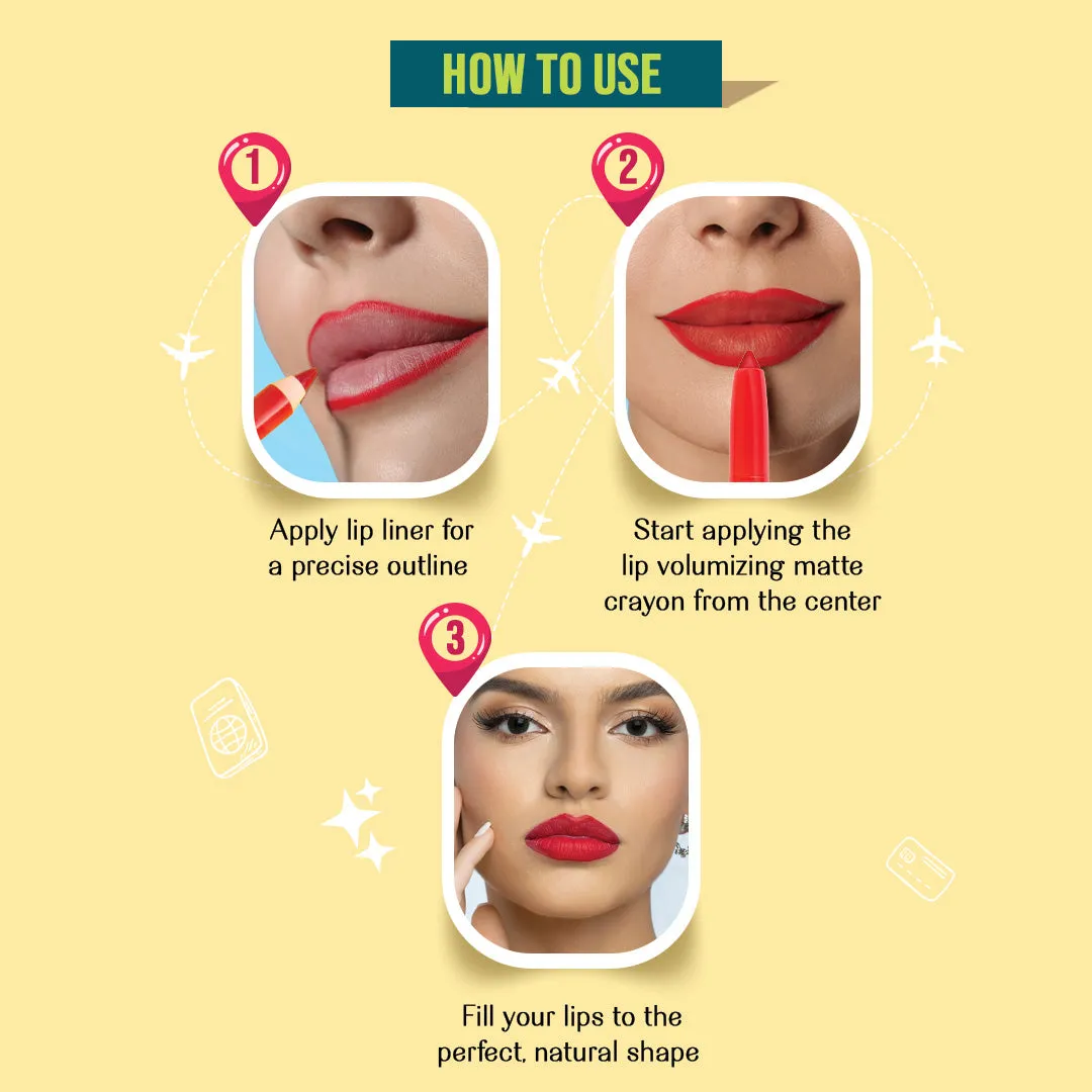 Jet Lag- Passport to Plump Lip Volumizing Matte Crayon  (Crimson) Transfer-proof