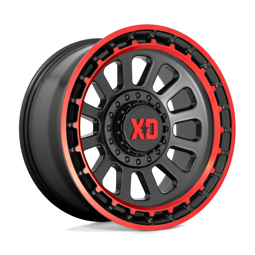 XD856 Omega 17X9 5X127 5X139.7 0mm Satin Black Machined Lip With Red Tint