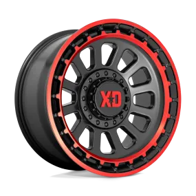 XD856 Omega 17X9 5X127 5X139.7 -12 mm Satin Black Machined Lip With Red Tint